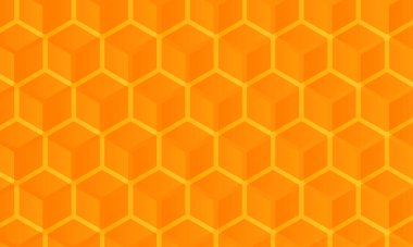 Sarı, turuncu arı kovanı arka planı. Bal peteği, arılar kovan hücreleri deseni. Arı bal şekilleri. Vektör geometrik dikişsiz doku sembolü. Altıgen raster, mozaik hücre işareti ya da simge. Dereceleme rengi.