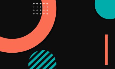 Geometrik şekilli soyut siyah arkaplan. Düz arkaplan tasarımı ve renkli geometrik elementler. Vektör çizimi. iş şablonları ve sunum arkaplanları için