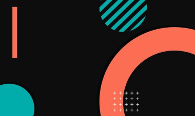 Geometrik şekilli soyut siyah arkaplan. Düz arkaplan tasarımı ve renkli geometrik elementler. Vektör çizimi. iş şablonları ve sunum arkaplanları için