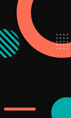 Geometrik şekilli soyut siyah arkaplan. Düz arkaplan tasarımı ve renkli geometrik elementler. Vektör çizimi. iş şablonları ve sunum arkaplanları için