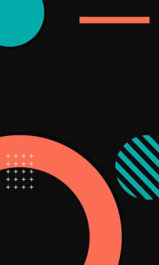 Geometrik şekilli soyut siyah arkaplan. Düz arkaplan tasarımı ve renkli geometrik elementler. Vektör çizimi. iş şablonları ve sunum arkaplanları için