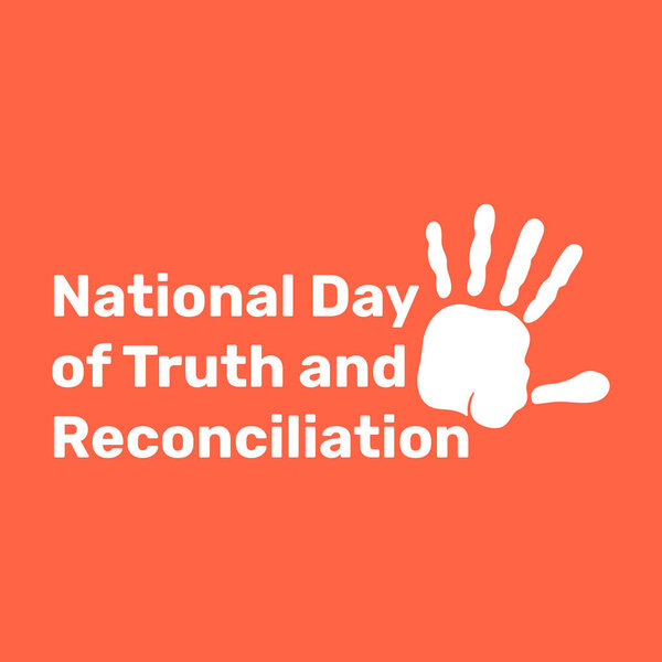 Background National day of truth and reconciliation. White palm on orange banner