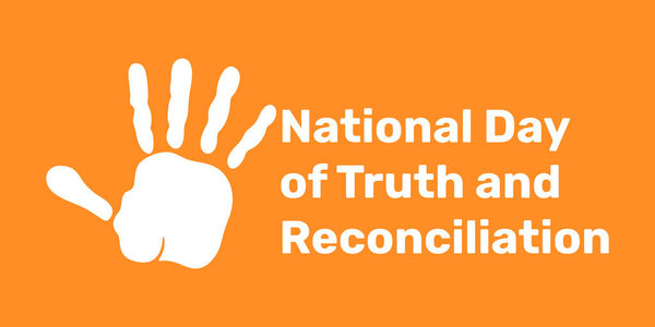 Background National day of truth and reconciliation. White palm on orange banner