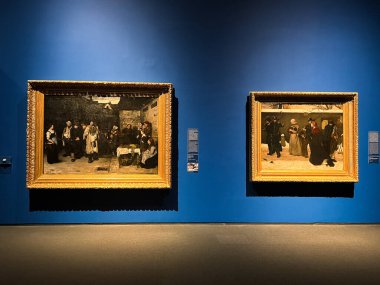 Budapeşte, Macaristan - 10 Mart 2025: Dünya çapında sansasyon yaratan Mihaly Munkacsy 'nin sanat sergisini ziyaret etmek. Macar bir sanatçının sanat koleksiyonu. Gecenin Serserileri