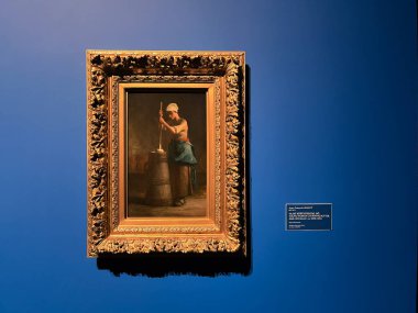 Budapeşte, Macaristan - 10 Mart 2025: Dünya çapında sansasyon yaratan Mihaly Munkacsy 'nin sanat sergisini ziyaret etmek. Macar bir sanatçının sanat koleksiyonu. Çalkalanan kadın.