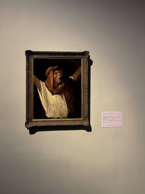 Budapeşte, Macaristan - 10 Mart 2025: Dünya çapında sansasyon yaratan Mihaly Munkacsy 'nin sanat sergisini ziyaret etmek. Macar bir sanatçının sanat koleksiyonu. Pilatus 'tan önce İsa için çalış. 