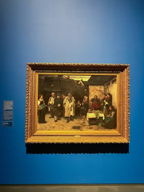 Budapeşte, Macaristan - 10 Mart 2025: Dünya çapında sansasyon yaratan Mihaly Munkacsy 'nin sanat sergisini ziyaret etmek. Macar bir sanatçının sanat koleksiyonu. Gecenin Serserileri.