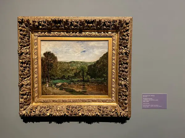 Budapeşte, Macaristan - 10 Mart 2025: Dünya çapında sansasyon yaratan Mihaly Munkacsy 'nin sanat sergisini ziyaret etmek. Macar bir sanatçının sanat koleksiyonu. Göl manzarası