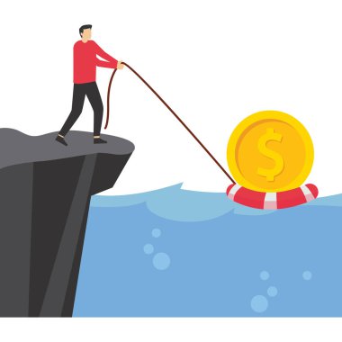 Overcome a Financial Crisis, Solve the financial crisis economic downturn. Coping with inflation. currency, savings, money, dollar, bankruptcy, finance, lifebelt.