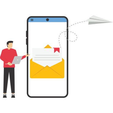 E- posta gönderiliyor, dijital pazarlama soyut konsept vektör çizimi.