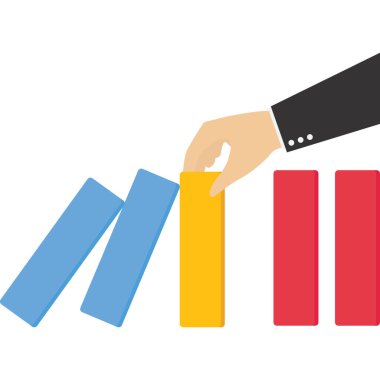 Risk yönetimi, kontrol tehlikesi, kriz veya kazadan kaynaklanan kayıp veya hasar, yönetim ve yatırım stratejisi, sigorta konsepti, iş adamı tehdit ve felaketin domino etkisi riskini durdurdu.