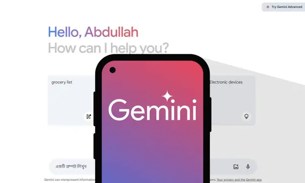 Chittagong, Bangladeş - 07 Eylül 2024: Google Gemini büyük dil modeli Logosu akıllı telefonda gösterilir.