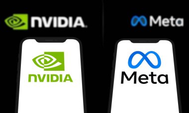 World Leader in Artificial Intelligence Computing | NVIDIA and Meta  Logo is displayed on smartphone. Chittagong, Bangladesh- 08 October 2024 clipart