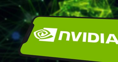 Nvidia corporation logo shown on smartphone screen. Chittagong, Bangladesh- 08 October 2024 clipart