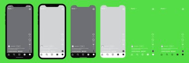 Instagram ekran modelleme seti. Instagram sosyal medya şablonu ve arayüz şablonu. Instagram Sosyal Medya Vektörü Mockup. Makara şablonu, Düzenleyici vektör dosyası ile şablon