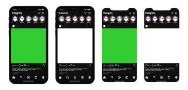 Instagram ekran modelleme seti. Instagram sosyal medya şablonu ve arayüz şablonu. Instagram Sosyal Medya Vektörü Mockup. Ana sayfa şablonu, Düzenleyici vektör dosyası ile şablon