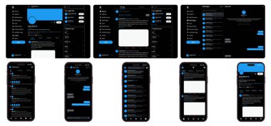 Twitter ekran modelleme seti. x sosyal medya şablonu ve arayüz şablonu. X Sosyal Medya Vektör Modeli. Tüm sayfa şablonlarıyla birlikte şablon, Düzenleyici vektör dosyası