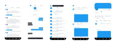 Twitter / X ekran modelleme seti. X sosyal medya şablonu ve arayüz şablonu. X / Twitter Sosyal Medya Vektör Mockup. Tüm sayfa şablonlarıyla birlikte şablon, Düzenleyici vektör dosyası