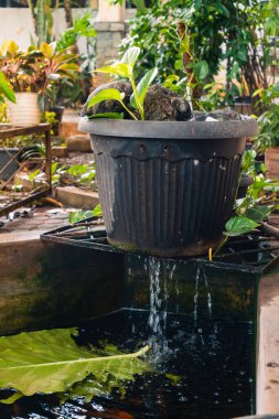 Su filtresi sistemi ve balık havuzu için suya oksijen eklemek, ev yapımı şeyler ve fikir.