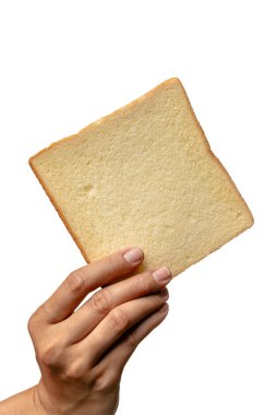 Beyaz arka planda izole edilmiş beyaz ekmek dilimi.