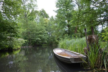 Bu büyüleyici görüntü, Almanya 'nın pitoresk bir bölgesi olan Lubbenau / Spreewald' ın dingin güzelliğini yansıtıyor. Fotoğrafta yemyeşil sularda salınan sakin bir kanal var. Geleneksel tekneler suyun üzerinde nazikçe yüzüyor. Yoğun orman