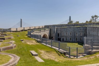 Fort Knox Maine with the Penobscot Narrows Bridge in the Background clipart