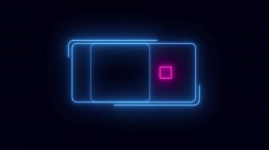 Şeffaf bir arkaplan üzerinde Neon 'un soyut döngüsü çerçevesi. Parlak afiş animasyonu. Neon döngülü çerçeve. Neon çerçeve desenli soyut arkaplan LED. Şeffaf bir arkaplanda 4K video animasyonu.