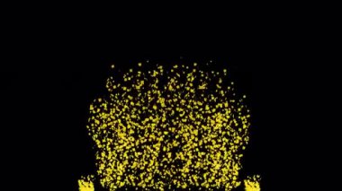 Şeffaf bir arkaplanda Altın Konfeti Patlama Animasyonu. Alfa Ekranında 3D Altın Konfeti Topu Canlandırması.