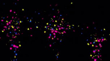 Şeffaf bir arkaplanda konfeti patlaması animasyonu. Alfa Ekranında 3D Renkli Konfeti Topu Canlandırması.