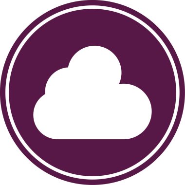 Bulut hesaplama vektör simgesi. biçim düz daire içine alınmış sembol, mor renk, yuvarlak açılar, beyaz arkaplan.