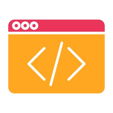 Kod kodlama vektör simgesi. biçim düz yuvarlak kare düğme, sarı ve gri renkler, beyaz arkaplan.