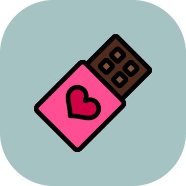 Çikolata ikonlu kalp. Web için kalp vektör simgeleri olan tatlı çikolatanın basit bir çizimi