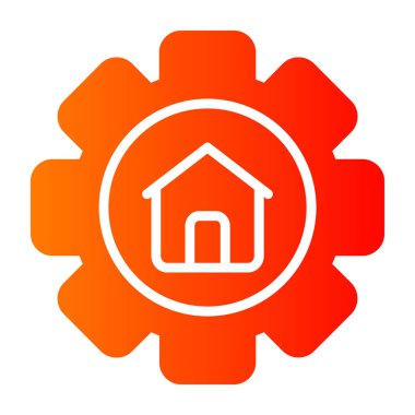 dişli vektör simgesi. biçim düz yuvarlak sembol, turuncu renk, yuvarlak açılar, beyaz arkaplan.