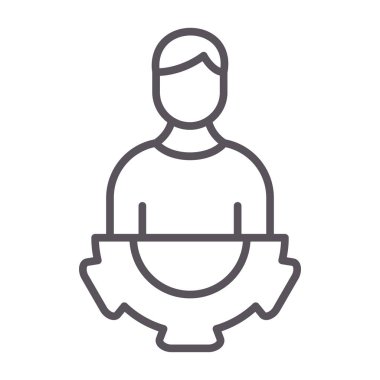 Oturan ve dizüstü bilgisayar hattı ve biçim simgesi tasarımı kullanan adam, çevrimiçi iletişim ve sosyal medya temalı vektör illüstrasyonu