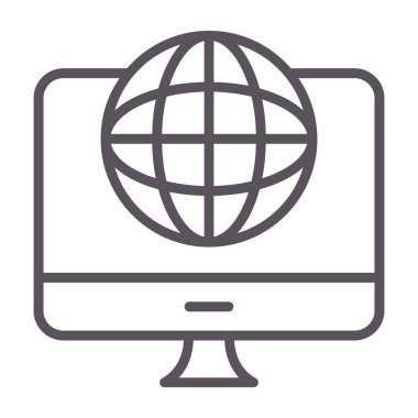 Dünya ikonlu bilgisayar ekranı. vektör illüstrasyonu