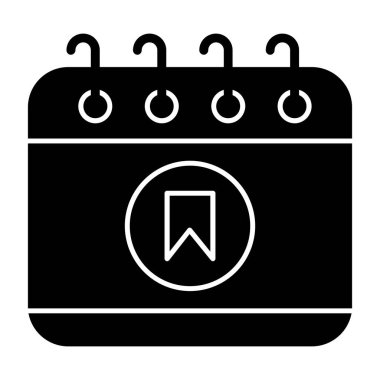 Takvim vektör simgesi. biçim düz yuvarlak sembol, siyah renk, yuvarlak açılar, beyaz arkaplan.