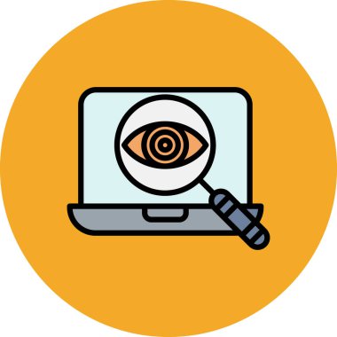 büyüteç ve göz simgesine sahip dizüstü bilgisayar, düz stil