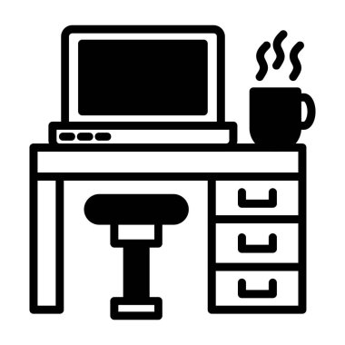 Bilgisayarlı masa. Web simgesi basit illüstrasyon