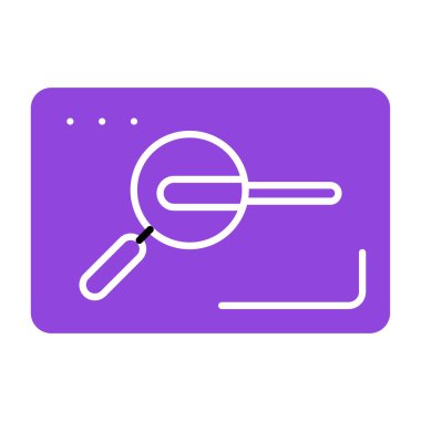 Beyaz zemin üzerinde kalem simgesi olan siyah büyüteç. Arama işareti. Analiz işleri. vektör illüstrasyonu