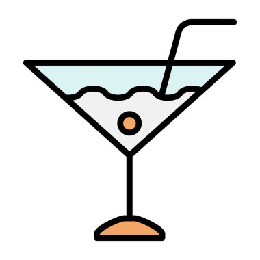 Kokteyl ikonu iç. ana hatlı içecek kuyruk vektörü çizimi