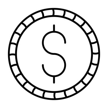 Para madeni para ikonu. anahat para birimi sikke vektör renk ağı izole