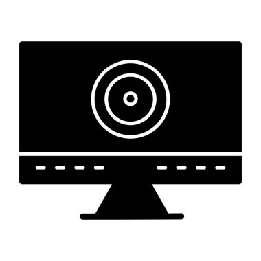 Disk simgesi olan bilgisayar monitörü. Web için disk vektör simgesi olan bilgisayar bilgisayarının basit illüstrasyonuName