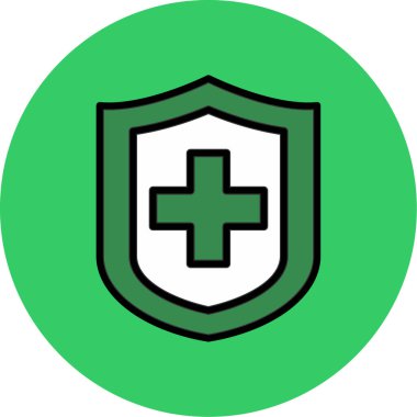 Tıbbi Kalkan vektör simgesi. Biçim düz sembol, eko yeşil renk, yuvarlak açılar, beyaz arkaplan