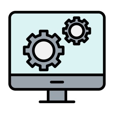 dişli simgesi, vektör illüstrasyonlu dizüstü bilgisayar