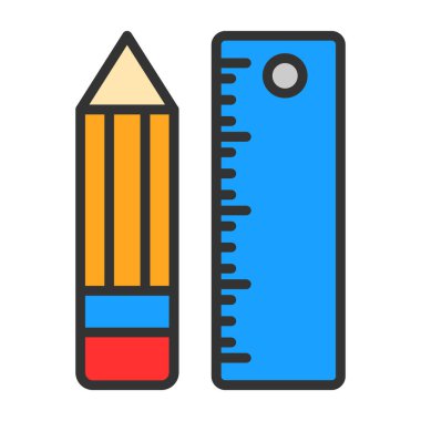 Kalem ve cetvel. Web simgesi basit illüstrasyon