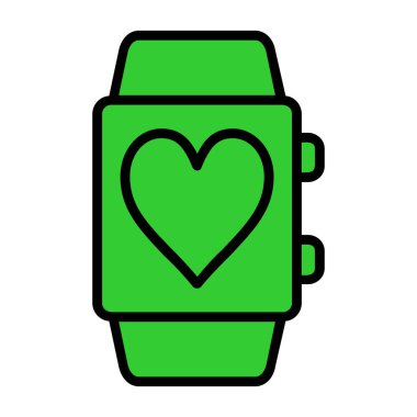 kalp smartwatch simgesi renk ana hatları vektörü