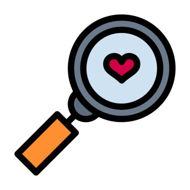 Kalp ikonlu büyüteç. Düzenlenebilir taslak. Tasarım. doldur - sembol