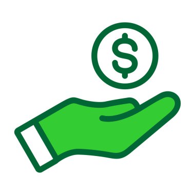 Beyaz arka planda el ve para sembolü olan dolar işareti. vektör illüstrasyonu.