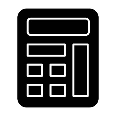 Hesap makinesi vektör simgesi. biçim iki renkli düz sembol, yoğun kırmızı ve siyah renkler, yuvarlak açılar, beyaz arkaplan.