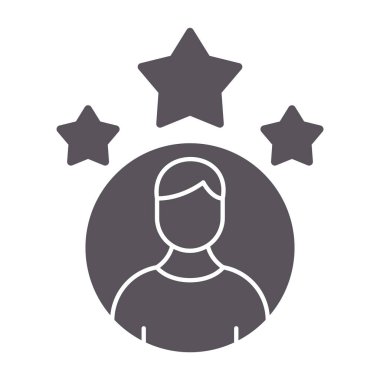 Yıldız çizgisi simgesine sahip yıldız, kişi kavramı, beyaz arkaplandaki kişi derecelendirme işareti, yıldız derecelendirme simgesi ve mobil model için ana hatlar biçiminde müşteri değerlendirme simgesi